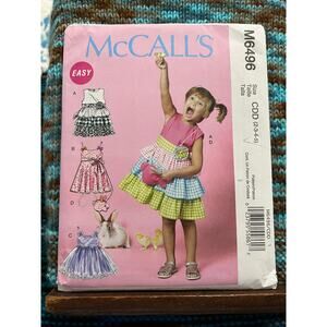 McCalls 6496 pattern Kids Girls dress tiered skirt bunny purse size 2 3 4 5